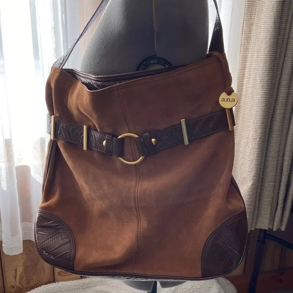 a.n.a Large Tan and Brown Suede Leather Shoulder Bag - Picture 2 of 10